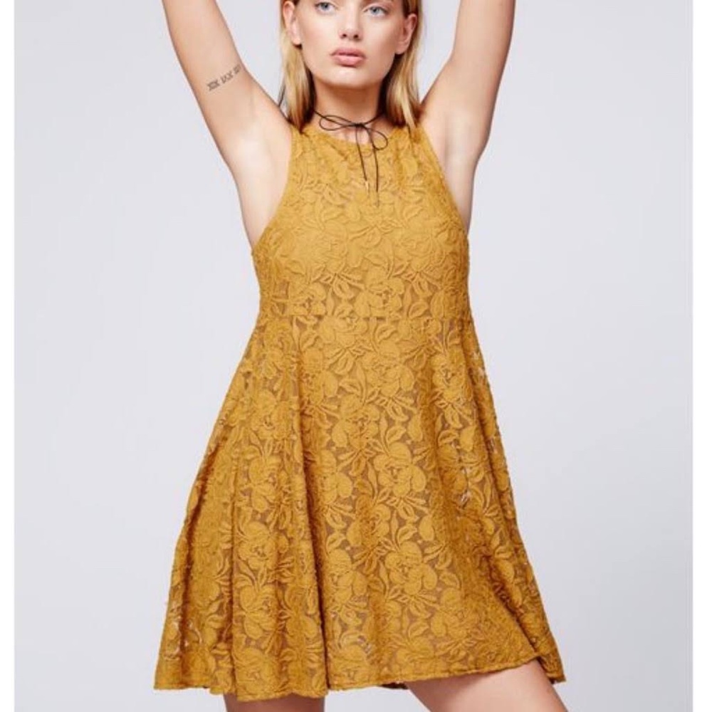 NWT Free People Mustard Gold Lace Dress